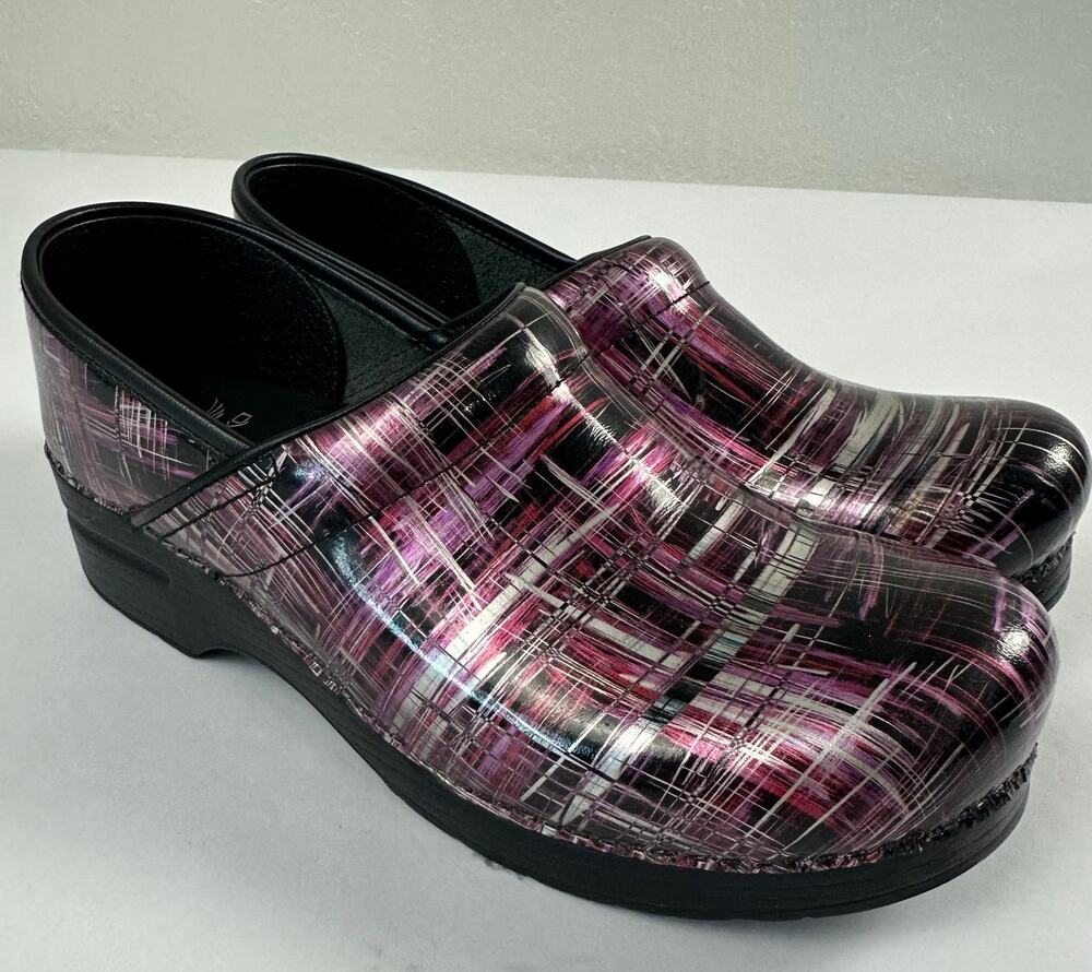Dansko Professional Clogs Purple Crosshatch Patent Leather EU 41 US 10.5 11 EUC